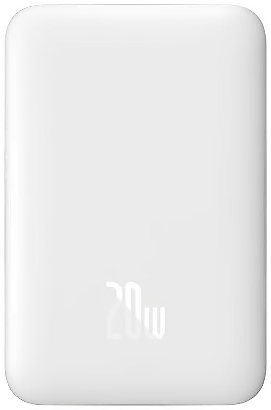 Zewnętrzna Bateria Bezprzewodowa Baseus Magnetic Mini, 10000mAh, 20W, PD + FQI, 1 x QI - 1 x USB-C, Biała PPCX07002