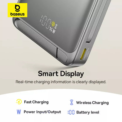 Baseus Nomos Kickstand External Wireless Battery, 10000mAh, 45W, PD + QI, 1 x QI - 1 x USB-C, Black P10078800843-00