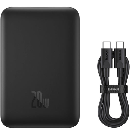 Zewnętrzna bateria bezprzewodowa Baseus Magnetic Mini, 10000mAh, 20W, PD + FQI, 1 x QI - 1 x USB-C, Czarna PPCX070001
