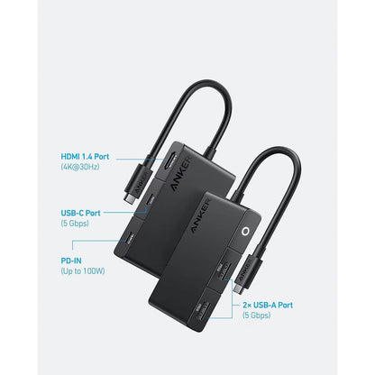 Anker 332 USB-C Hub, 2 x USB-A - 2 x USB-C - 1 x HDMI, Black A8356G11 