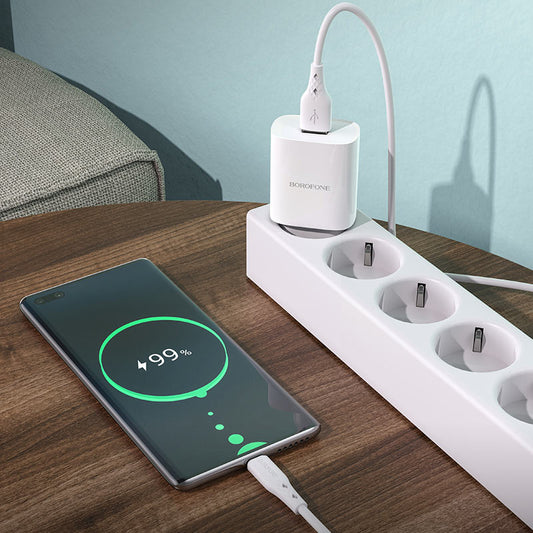 Network Charger with USB-C Cable Borofone BN1, 10W, 2.1A, 1 x USB-A, White